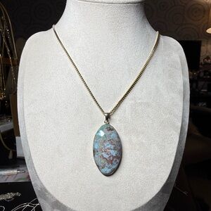 Sterling Silver Fancy Larimar Oval Pendant Necklace